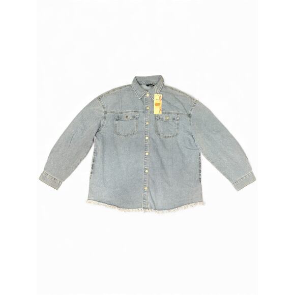 Dokotoo Women XL Oversized Denim Jacket Casual Long Sleeve Distressed Jean Shirt - Picture 4 of 11